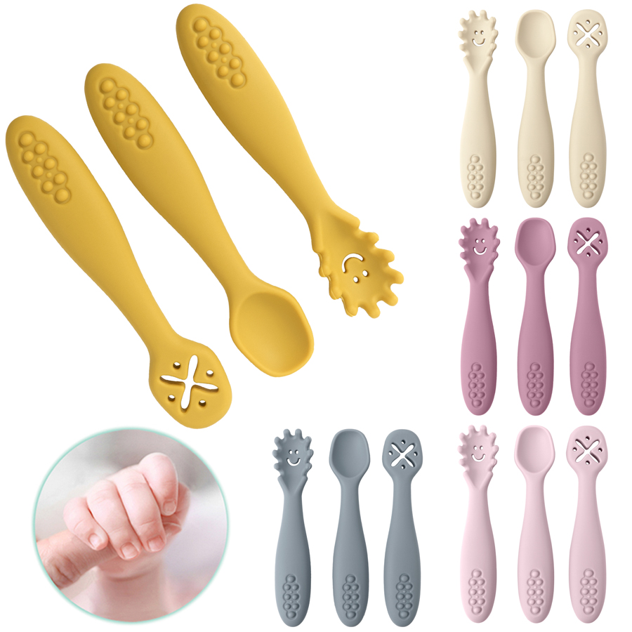 Baby Food Utensils Set - 3 adet silikon kaşık çatal bebek