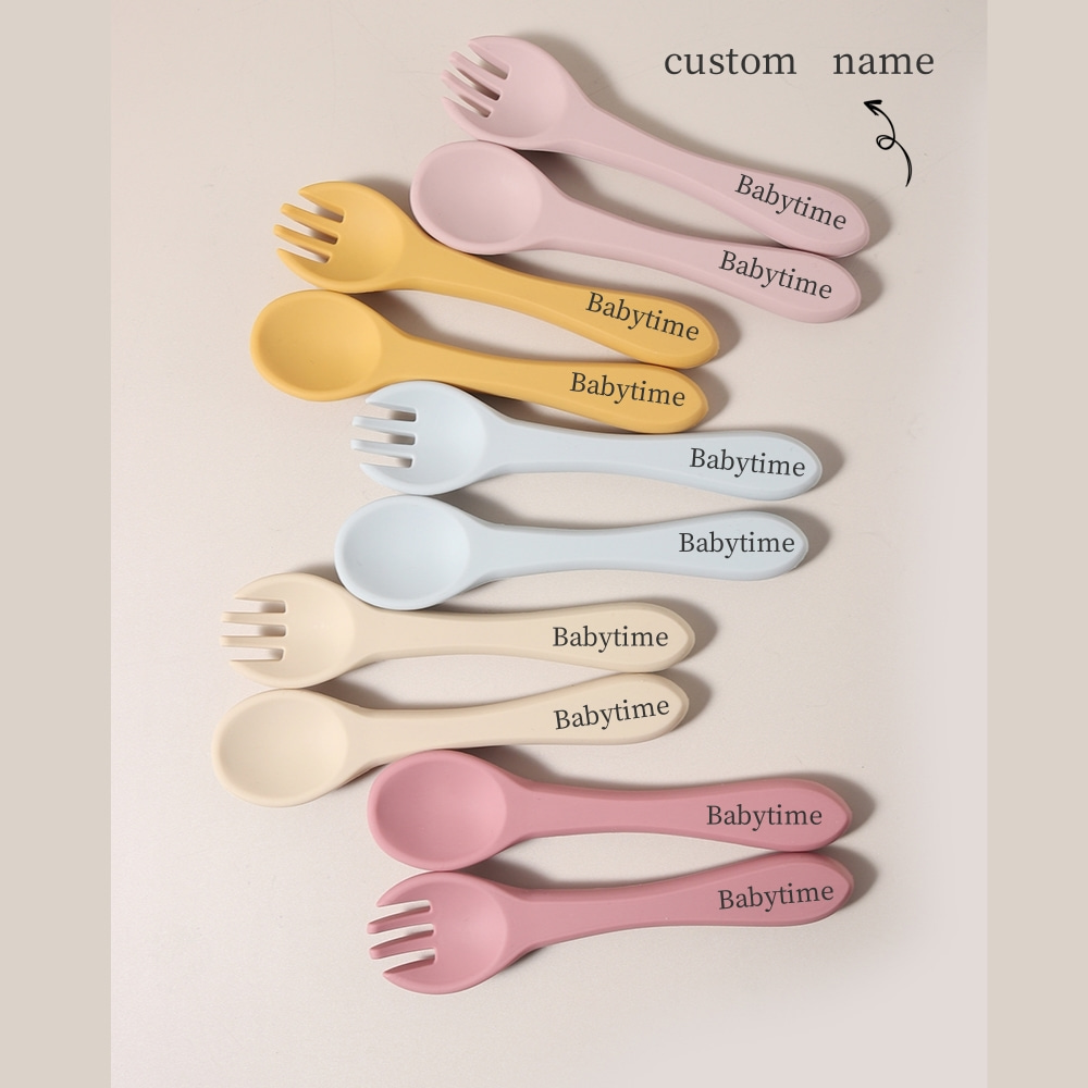 Baby Food Utensils - Özel İsimli 1 Çift Silikon Kaşık