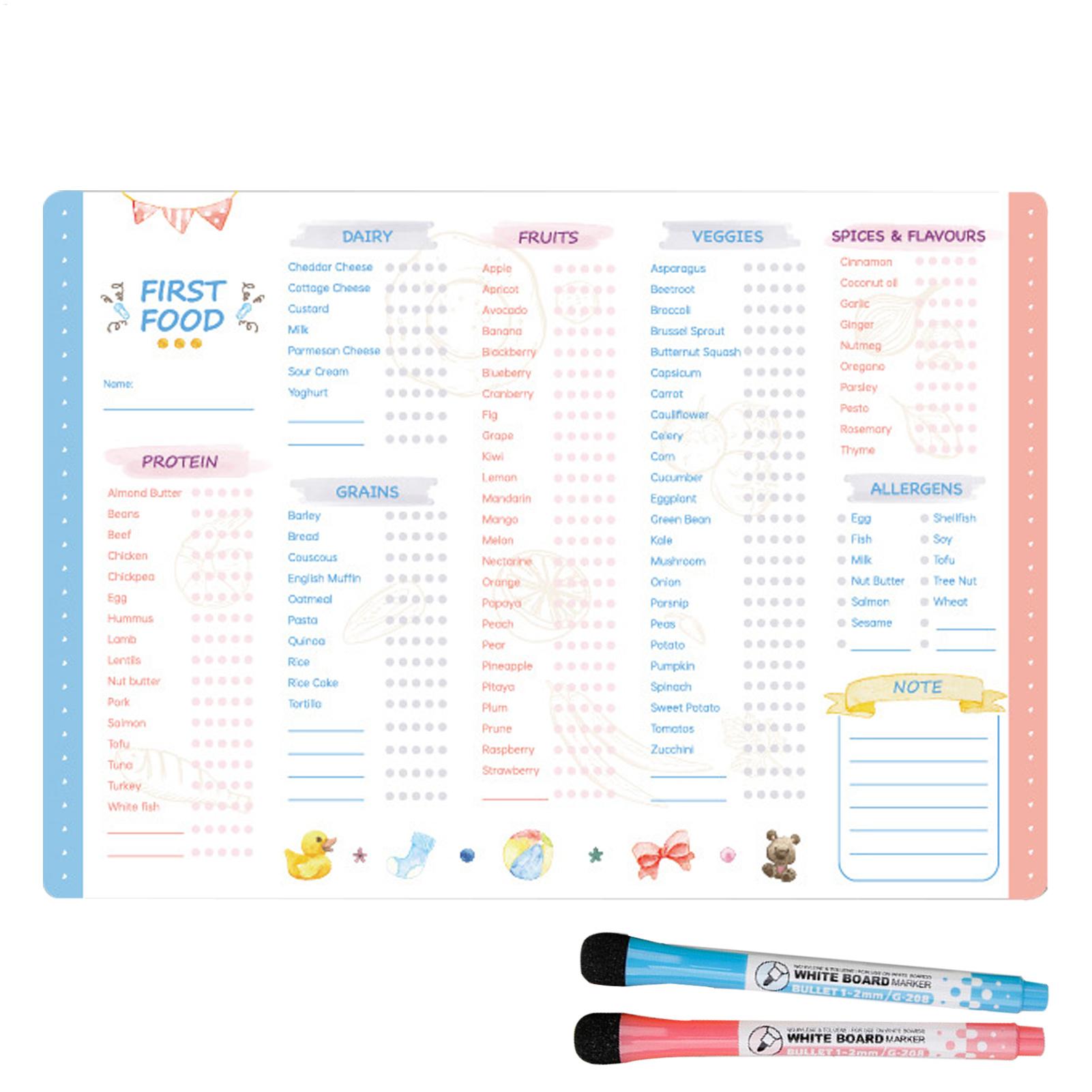 Baby Food Checklist - Yeniden Kullanılabilir İlk Gıda Takip Çizelgesi