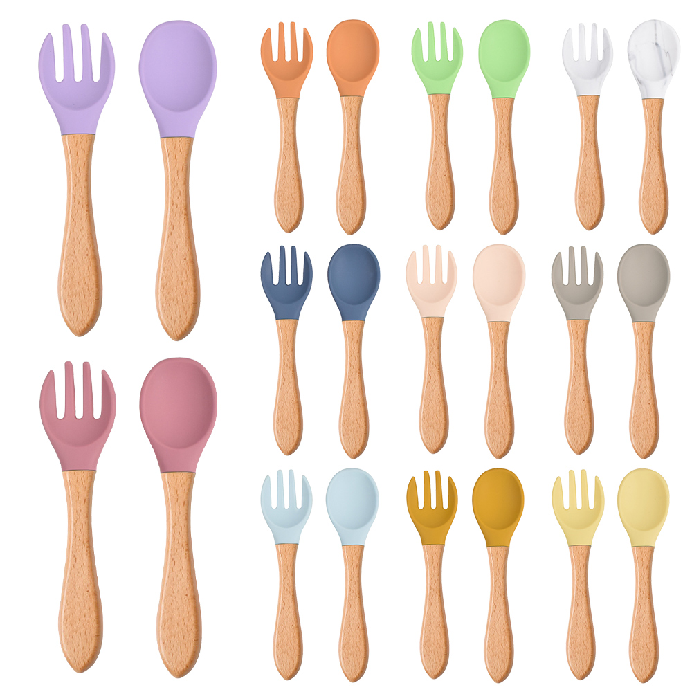 Baby Food Utensils - 2 adet/takım Bebek Silikon Kaşık Çatal